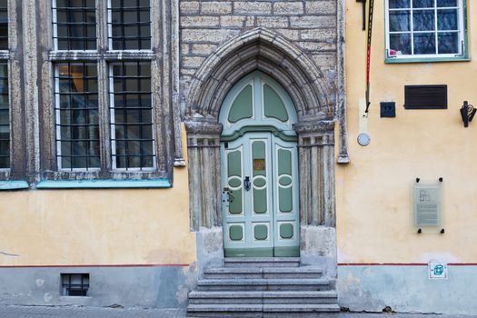 Ornate Green Gothic Door in Old Tallinn, Estonia