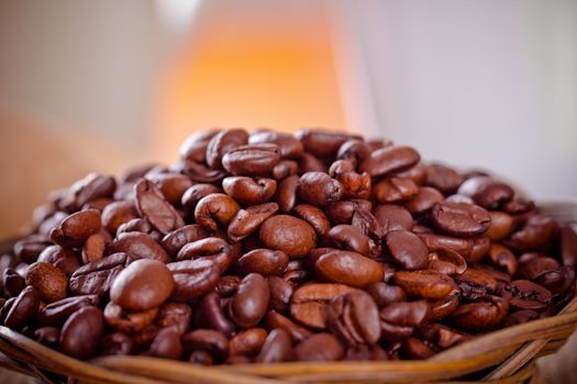 coffee beans and wooden spoon