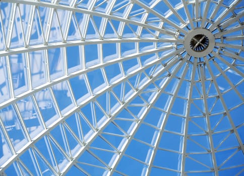 Glass roof and windows in modern office building