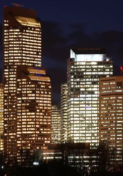 Office buildings at night