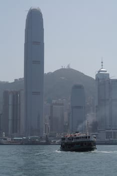 Ferry passes across the harbour, Hong Kong