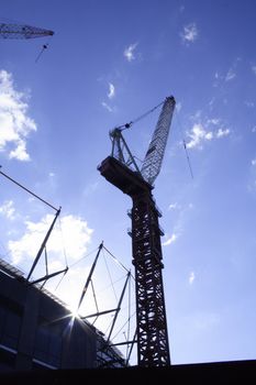 Construction crane with sunny sky MCG Melbourne