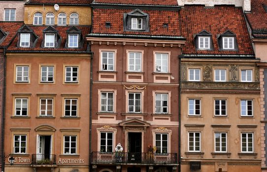 Row of houses on the central square of Warsaw, Poland