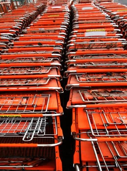 Lines of shopping carts at a retailer