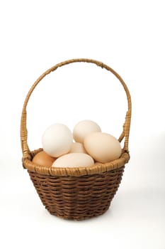 Eggs in a small basket on a white background