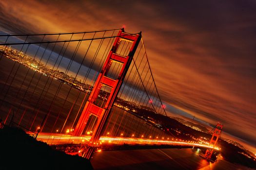 Night scene with Golden Gate Bridge and San Francisco lights