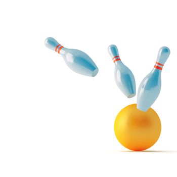 pins and ball for play in bowling on a white background