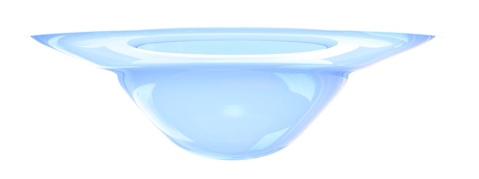 Bright blue clear drop of water on a white background