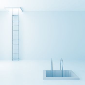 Ladders upwards and downwards in a light room