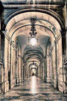 Architectural arches, perspective , Lisbon, Portugal