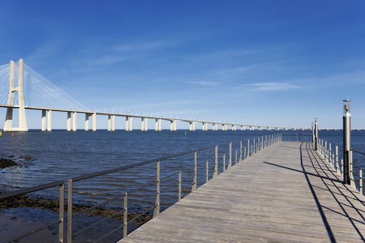 view of the big Vasco da Gama bridge in Lisbon