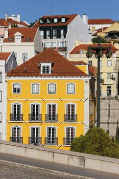facades of different colored houses in Lisbon, Portugal