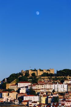 vertical view of Lisbon lluminated at dusk, Portugal 