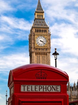 Big Ben and thelephone box in London UK