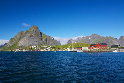 Picturesque town of Reine by the fjord on Lofoten islands in Norway
