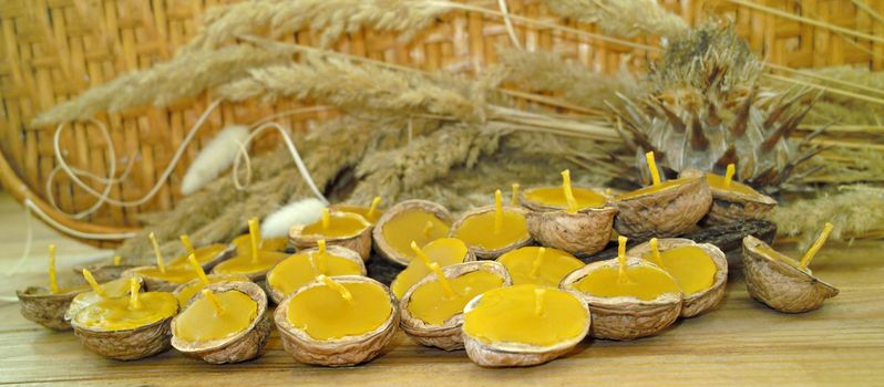 beeswax and walnut shell floating candles votives