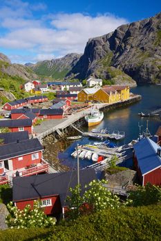 Picturesque village of Nusfjord on Lofoten islands, Norway, popular tourist destination