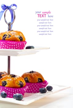 Blueberry muffins on white background