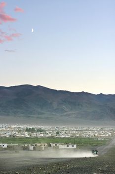 Traditional mongolian village in the dusk