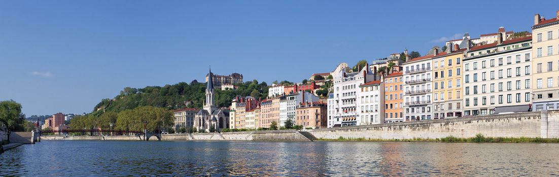 Lyon, France - Panoramic View of Vieux Lyon with Saone River