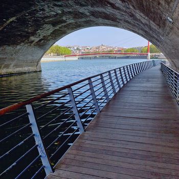 View of Lyon city under the bridge, France 