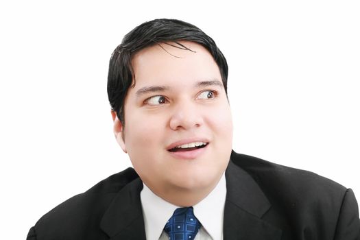 Shocked and scared businessman on a white background