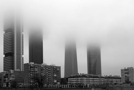 Skycrapers in the center of  Madrid city in Spain.