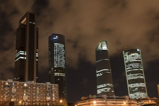 Skycrapers in the center of  Madrid city in Spain.