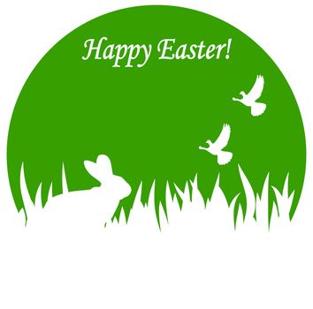 congratulation green background to the Easter bunny as a silhouette on the grass