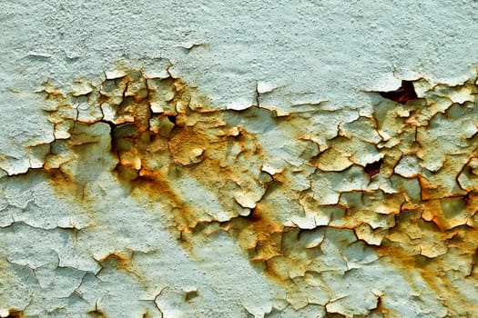 Green peeling paint close up