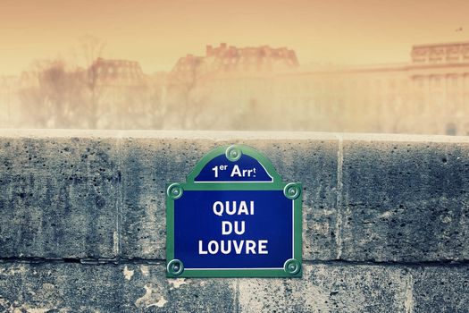 quai du Louvre street sign in Paris