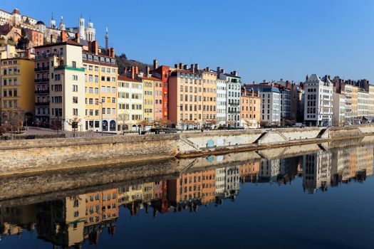 view of Lyon and Saone River in the morning light
