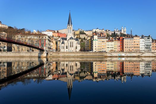 horizontal view of Lyon and Saone River in France 