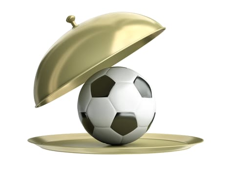 Gold catering tray with a soccer ball. 3D render