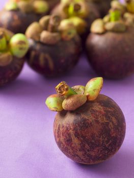 close up of mangosteens