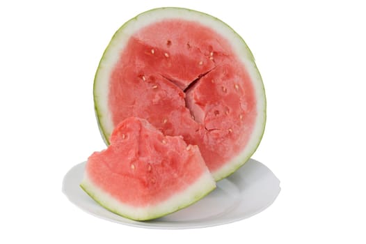 fresh and testy watermelon split on the plate