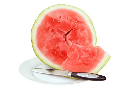 Split fresh and testy watermelon on the plate
