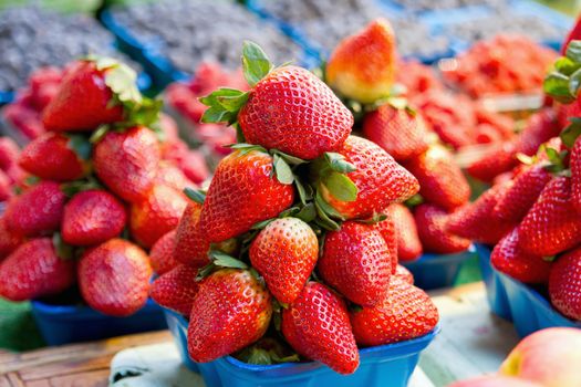 Sweet Ripe Red Strawberries at Fruit Stall