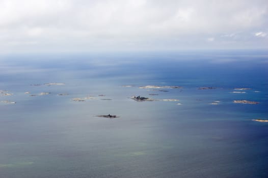 bird's-eye view on lake and islands