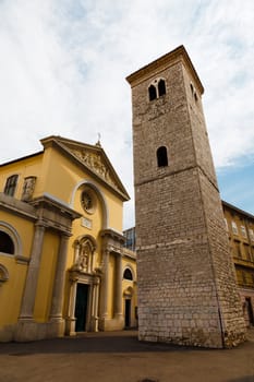 Old Church with Pillars and Bell Tower in Rijeka, Croatia