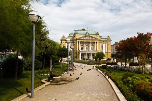 Kasalisni Park and Theater Building with Pillars in Rijeka, Croatia