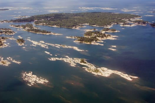 bird's-eye view on lake and islands