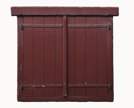 Closed window isolated with red wood shutters