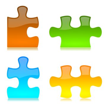 Vector Glossy red, green, blue, yellow colored Puzzle Pieces