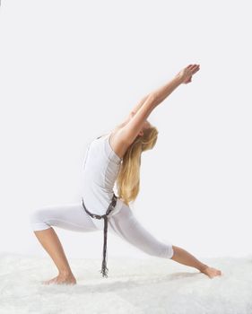 Young beautiful girl is professionally engaged in yoga 