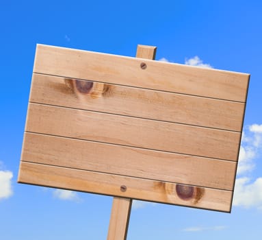 Wood sign isolated  with clipping path, sky background.