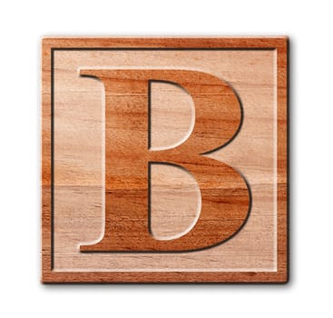 wooden letter B, isolated, white background, clipping path.