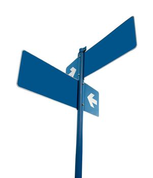 Blank blue road signs in white background, clipping path.