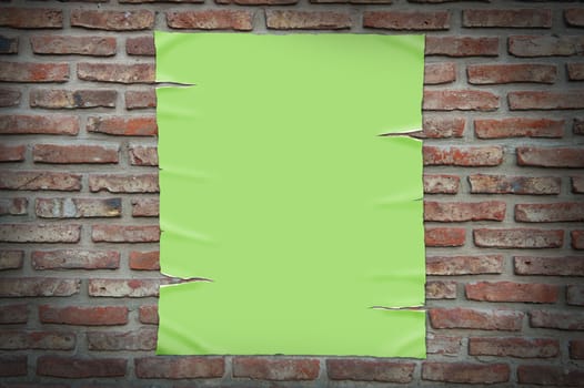 old paper on brick wall, clipping path.