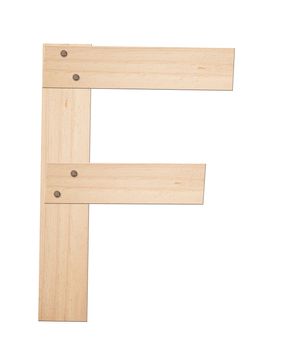 Letter F made of wood, isolated, clipping path.